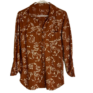 SONOMA Button Front Floral Print Blouse, Women’s L, Rust White